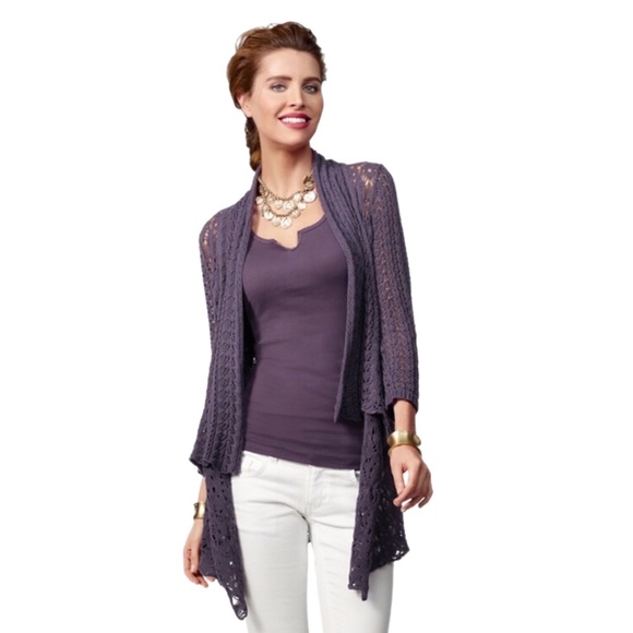 CAbi Sweaters Cabi Timeless Plum Crochet Open Cardigan Poshmark